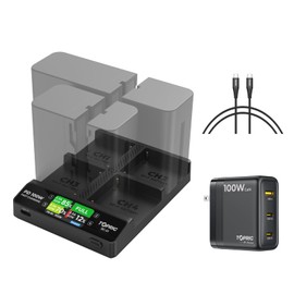 Accsoon Toprig NP-F970 4-Channel Battery Charger & 100W GaN USB-C Charger Block, LCD Screen NP-F Battery Charger Station, Compatible with Sony NP-F550, NP-F750, NP-F770, NP-F960, NP-F970 Battery