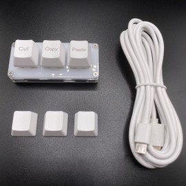 BTXETUEL Mini 3-Key Cut Copy Paste Keyboard Ctrl X C V Shortcut One Handed Keyboard RGB Macro Pad Gaming Mechanical Keyboard OSU Keypad Programmable Keyboard for Working and Gaming. (White)