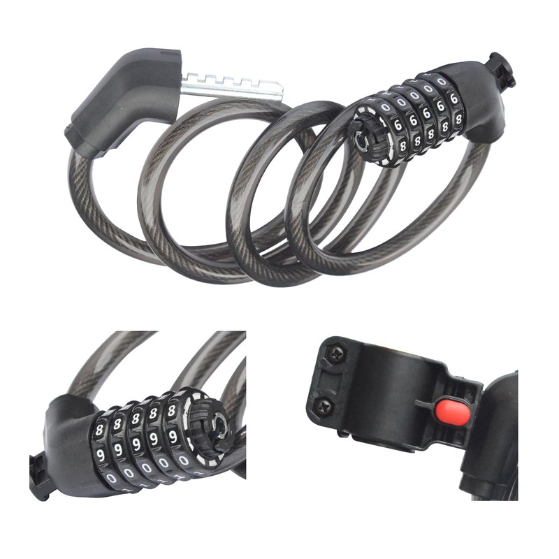 ZHEGE Bicycle Lock, Wire Lock, 5-Digit Passcode, Length 1200mm, Cross-Section