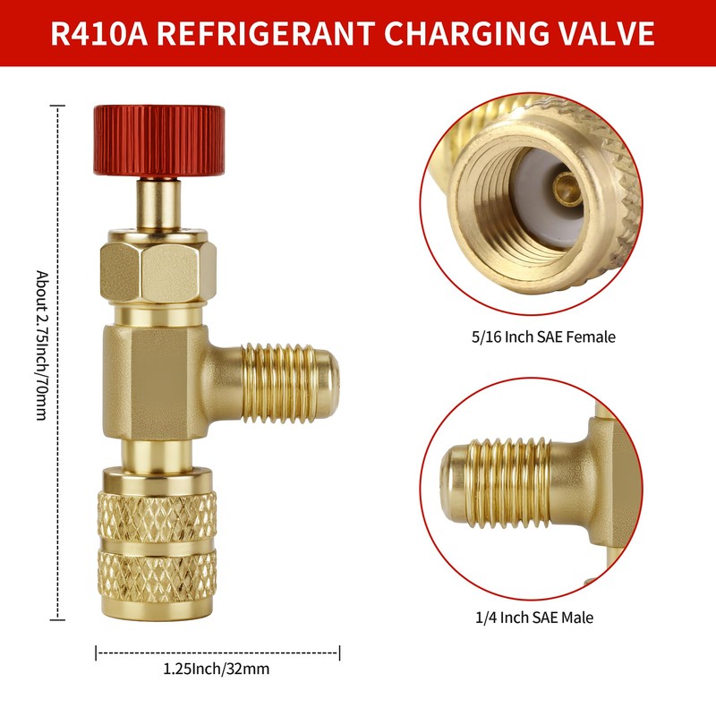2Pcs Refrigerant Charging Valve Set, 5/16" Safety Adapter Flow Control