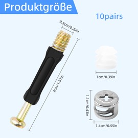 Eccentric Furniture Connector Set, Eccentric Fitting, Diameter 11.8 mm, Screw-In Dowel with Cover Edge M6 x 40 mm and M6 Screw Nuts for Furniture Cabinet Connector Complete Black 10 Pieces