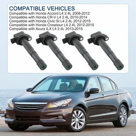 DICMIC Set of 4 Ignition Coil Pack Compatible with Honda Accord CR-V Civic Crosstour Acura ILX L4 2.4L Replace# UF602, 5C1719, E1102, 52-2074, IC692, 30520-R40-007