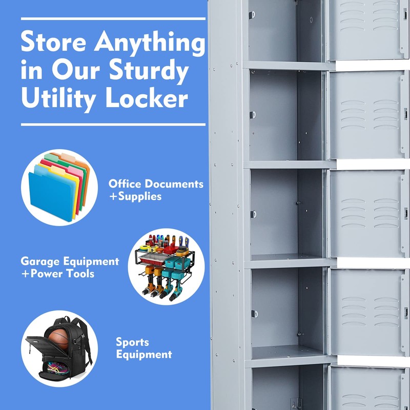Yizosh Metal Locker with 5 Doors, Tall Steel Storage Lockers
