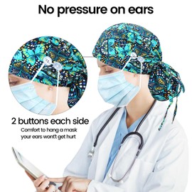 JoyRing - 4 gorras quirúrgicas de satén para mujer, gorro de trabajo ajustable con botones y banda para el sudor, Multicolor 6, 2-3