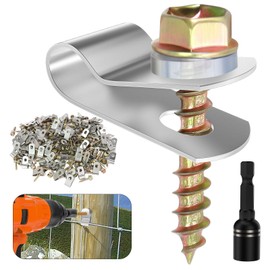 200 PCS T304 Stainless Steel Wire Fence Clips, Fasteners Post Screw with Wire Fixer, Agricultural Fencing Fence Wire Clamps for 4, 6, 8,10 and 12-16Gauge Wire Fencing Livestock Fencing Clips for Wood