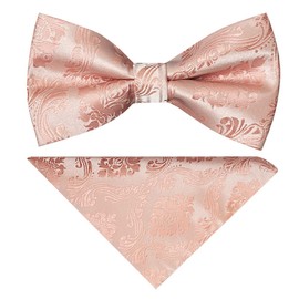 TIES R US Rose Quartz Paisley Handmade Mens Bow Tie and Pocket Square Set