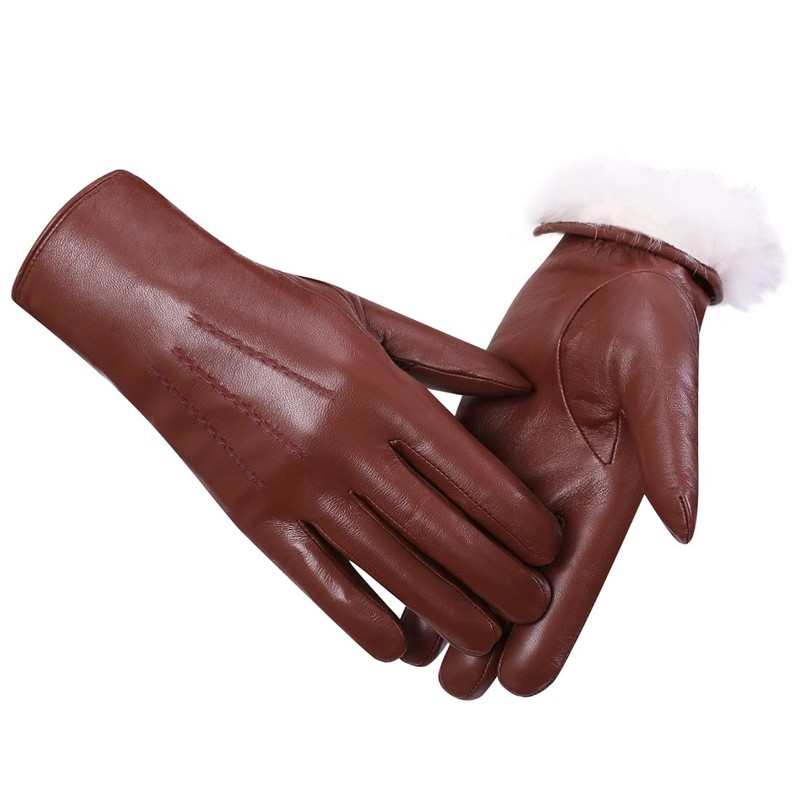 Harssidanzar Leather Gloves for Men, Winter 100% Rabbit Fur Lined