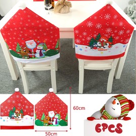 BBLTIFF Christmas Chair Covers, Set of 6, Christmas Chair Covers, 60 x 50 cm, Christmas Chair Covers, Covers for Chairs, Santa Hat Chair Cover, for Christmas Table Decorations (2 Patterns)