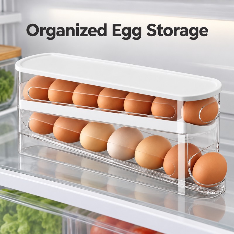 Automatic Rolling Egg Storage Box – Refrigerator Egg Organizer Rack