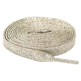 Anopo 2 Pairs Shoelaces Flat Glitter 10 mm Wide Bling Shoe Laces for High Tops Sports Shoes Trainers, Light gold