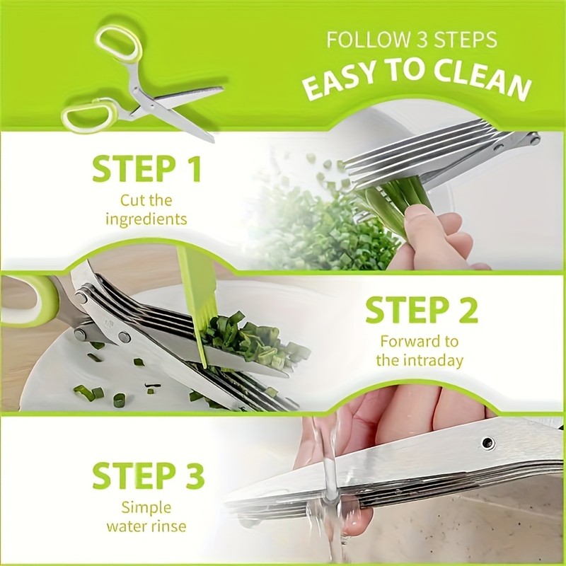 5-Blade Stainless Steel Herb Scissors for Kitchen Food Prep –