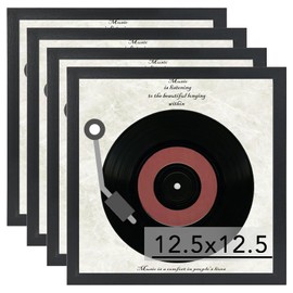 JCJMY Vinyl Frame Record Frames for the Wall Display Album Covers, Wood 12.5x12.5 Frames Black for 12x12 Inch Lp Vinyl Record with Cover, Black, 4 Packs