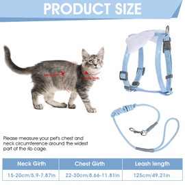 TIESOME Cat Harness and Leash Set, Adjustable Gradient Kitten Harness Escape Proof Harness with Leash for Kitty Outdoor Walking (Sky Blue)