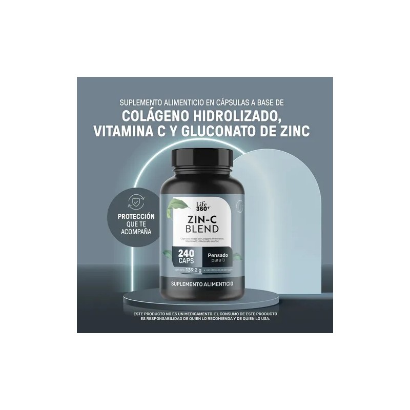 Zinc Vitamina Life360 Zin Blend 240 Cápsulas Colageno Sabor