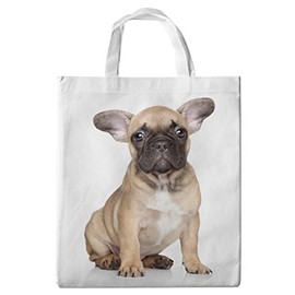 Merchandise for Fans 07 Shopping Bag with Handles 38 x 42 cm French Bulldog Brown Puppy Sitting, White