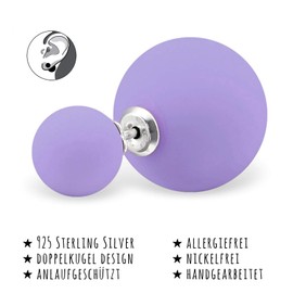 Monkimau Girls' Double Stud Earrings Made of 925 Sterling Silver with Synthetic Pearl Matt