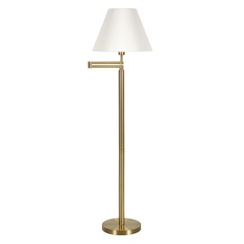 Moby Swing Arm Floor Lamp with Fabric Empire Shade in Brass/White