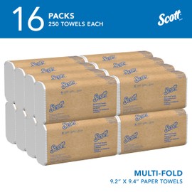 Scott Professional Universal Multifold Paper Towels, Bulk (01840), Absorbency Pockets, White, 9.2"x9.4" Towel, Compressed, Compact (250 Sheets/Pack, 16 Packs/Case, 4,000 Sheet Total)