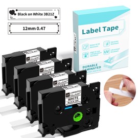 TZe-231 TZ-231 12mm 0.47 Label Tape, Compatible with Brother P Touch Label Maker PT-H110 PT-D210 PT-D220 PT-D400, Work for VolenGo H1100 D210S, Laminated Black on White Label Maker Tape, 4 Pack