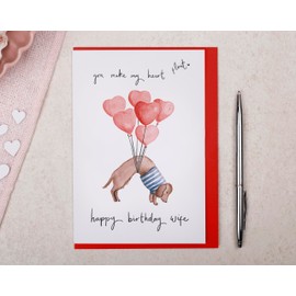 Making Meadows Dog Valentine Card For Wife - Cute Valentine's Day Card with Dachshund Dog Design (Blank Inside 16.8cm x 11.5cm) UK Made