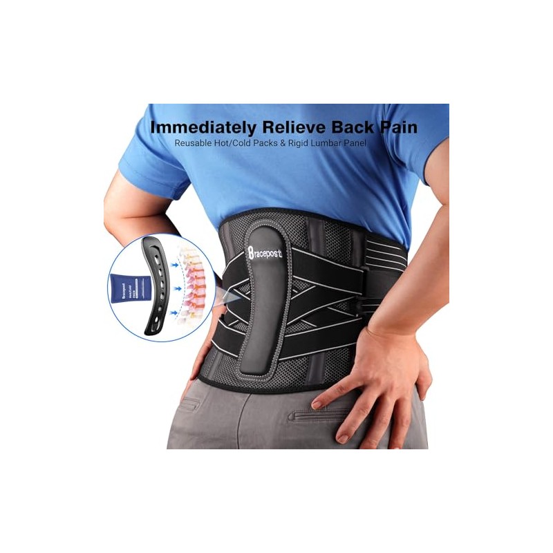 Back Brace for Lower Back Pain, 2 Reusable Ice Packs