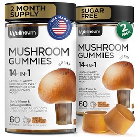 Mushroom Gummies120 Pcs (2 Pack) - Lion's Mane and 9 Adaptogenic Mushrooms Blend - Ashwagandha, L-Theanine - Mushroom Gummies for Energy, Immunity, Fo