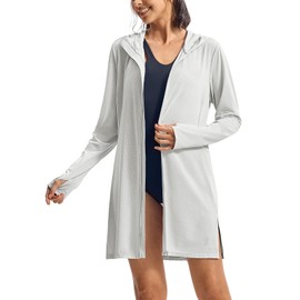 TBMPOY Women Long Sleeve Swim Cover Up UV Protection Beach Swimwear Hoodies UPF 50+ Sun Jacket Lightweight Light Grey,S