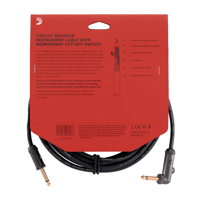 Planet Waves Cable de instrumento del disyuntor de circuito, Momentary