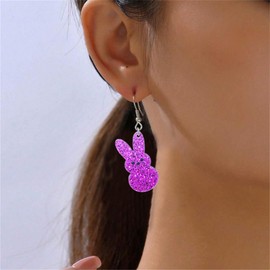 coadipress Easter Rabbit Earrings Cute Glitter Bunny Rabbit Sparkle Spring Earrings for Women Acrylic Colorful Holiday Happy Easter Jewelry Gift (Purple)