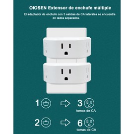 OIOSEN Extensores de enchufes múltiples, Divisor de Enchufe Pared, Adaptador de 3 enchufes, Regleta Multicontacto Pared Extensor pequeño para Crucero, hogar y Oficina (1 Unidad)