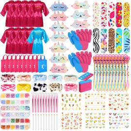 Toulite 10 Sets Spa Birthady Party Supplies for Girls, Kids Satin Robes Nail Salon Kit Spa Kit Accessories for Party Favors(Blue, Rose Red)