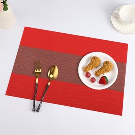 marysgift Placemats Set of 6 Woven Vinyl Placemat for Dining Table Washable Wipeable Kitchen Place Mats Durable Indoor Outdoor Table Mats 17.7"X11.8" (Red)