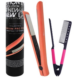 Evalectric Pro Titanium Flat Iron - Styling Iron with 1.25 Inch Plates - Negative Ion Technology for Healthy Hair - Dual Voltage Hair Straightener - Peach