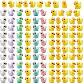 100 Mini Patos, Patos Pequeños, Pequeñas Figuras de Pato a Granel para Jardín, 6 Colores Figuras Miniatura de Pato para Acuario, Bricolaje Hecho a Mano, Proyecto Escolar, Fiesta, Regalo
