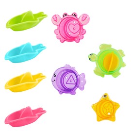Baby Bath Toys for 1 2 3 4 Year Olds, 8PCS Animal Stacking Cups and Floating Boats Set, Toddler Water Play Toys for Pool Bathtub, Mould Free Fun, Random Color