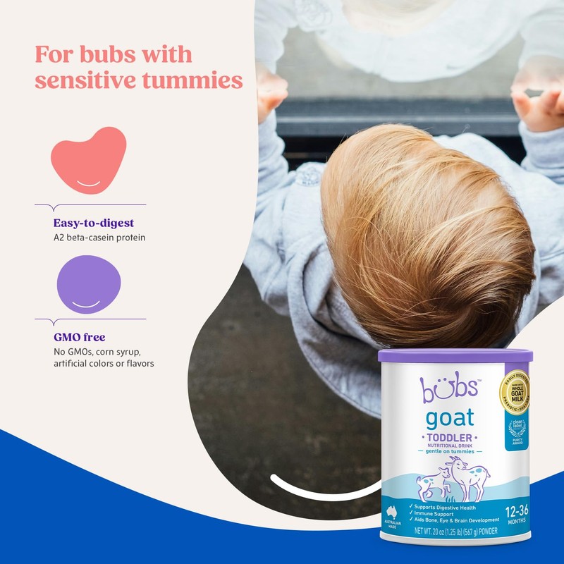 Bubs Goat Toddler Nutritional Drink, Non-GMO Whole Goat Milk-Based Gentle