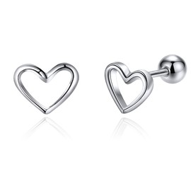 JSGEMSLEE Heart Earrings for Girls Small Stud Earrings Silver 925 Sterling Silver Earrings for Women Ball Helix Tragus Cartilage Stud Earrings, Silver