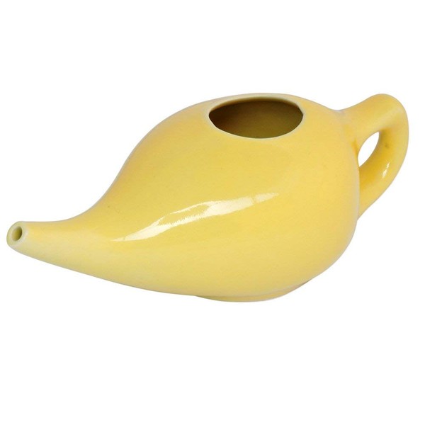 ANCIENT IMPEX Ceramic Neti Pot for Nasal Cleansing with 5 Sachets of Neti Salt | Compact and Travel-Friendly Design | Natural Remedy for Infection, Sinus and Congestion (Yellow)