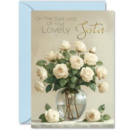 Sympathy Cards Loss of Sister - Lovely Sister Condolences Card - Beautiful Gold Thinking of You Card, 5x7 Inch Bereavement Floral Flowers Greeting Cards