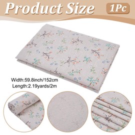 PLIGREAT 2m/2.2 Yard Floral Pattern Linen Fabric, 1.5m Wide Rustic Style Linen Precut Fabric for DIY Crafts Clothes Tablecloths Decoration