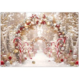 Luminora 7x5ft Winter Red Candy Canes Arch Backdrop Christmas Trees Snowy Forest Gifts Background Merry Christmas Eve Decor Photo Banner Props