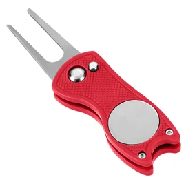 Metal Foldable Golf Divot Repair Tool with Pop-up Button, Magnetic Durable Golf Ball Marker (Red)