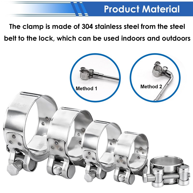 smseace 36Pcs 17-47mm T-bolt Hose Clamps 304 Stainless Steel 9-sizes
