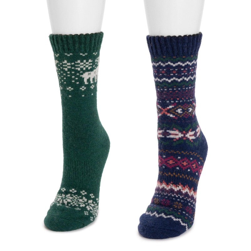 MUK LUKS Women's Wool Socks (2 Pair Pack), Multi, OS
