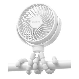 Coohea Stroller Fan Clip on Baby Fan Small Portable Fan with Flexible Tripod USB Rechargeable Battery Operated Fan for Car Seat Backseat Bike Travel Beach Camping, 360°Rotatable, 3 Wind Speed, White