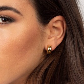 ALEXCRAFT Small Chunky Gold Hoop Earrings for Women Men 14k Gold Plated Thick Huggie Mini Hoops Women's Earrings 8mm