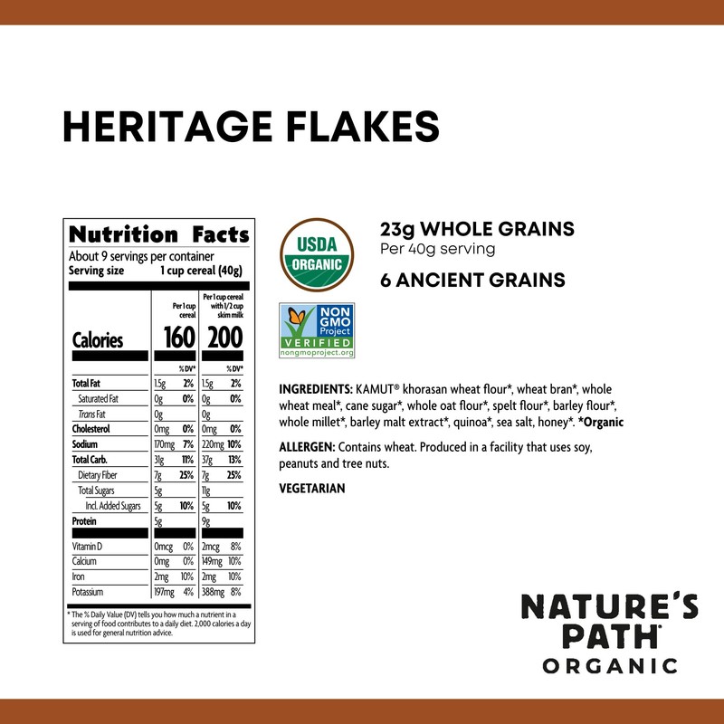 Nature's Path Organic Heritage Flakes Cereal, 13.25 Ounce (Pack of