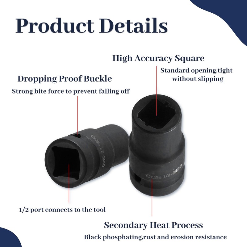 9Pcs Tap Sockets Set 1/2 Inch Drive Square Socket Set