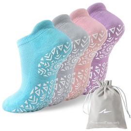 Niorasen Pilates Socks,4 Pairs Yoga Socks for Women Non Slip,Ballet Socks,Yoga Grip Socks for Ballet,Barre,Pilates,Trampoline,Dance,Hospital,Home,Size UK 3-5 6-8