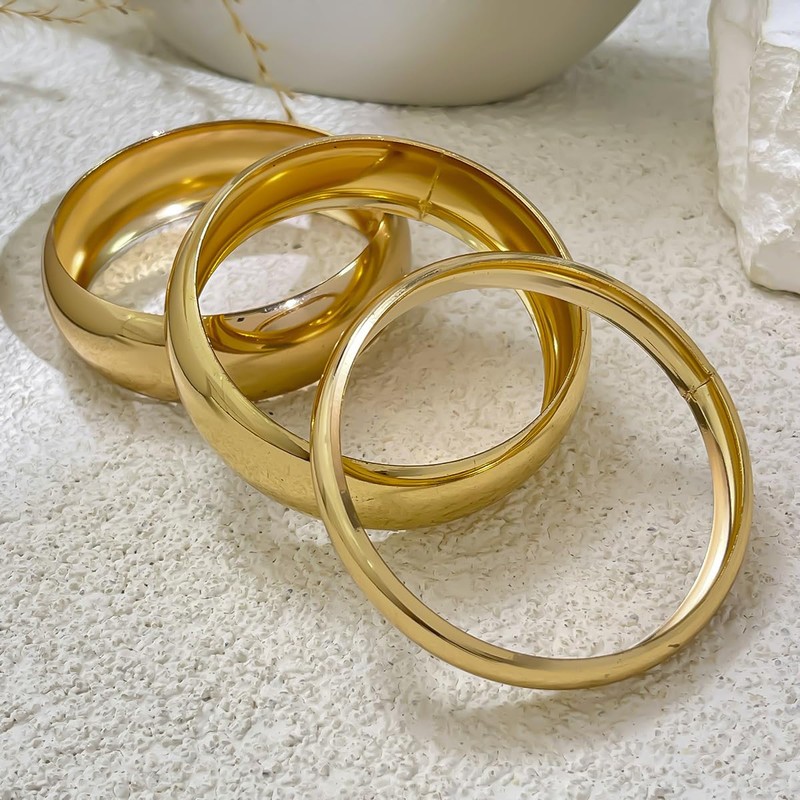 Kenjudess Chunky Gold Bangles Bracelet Set Trendy Silver Wide Cuff